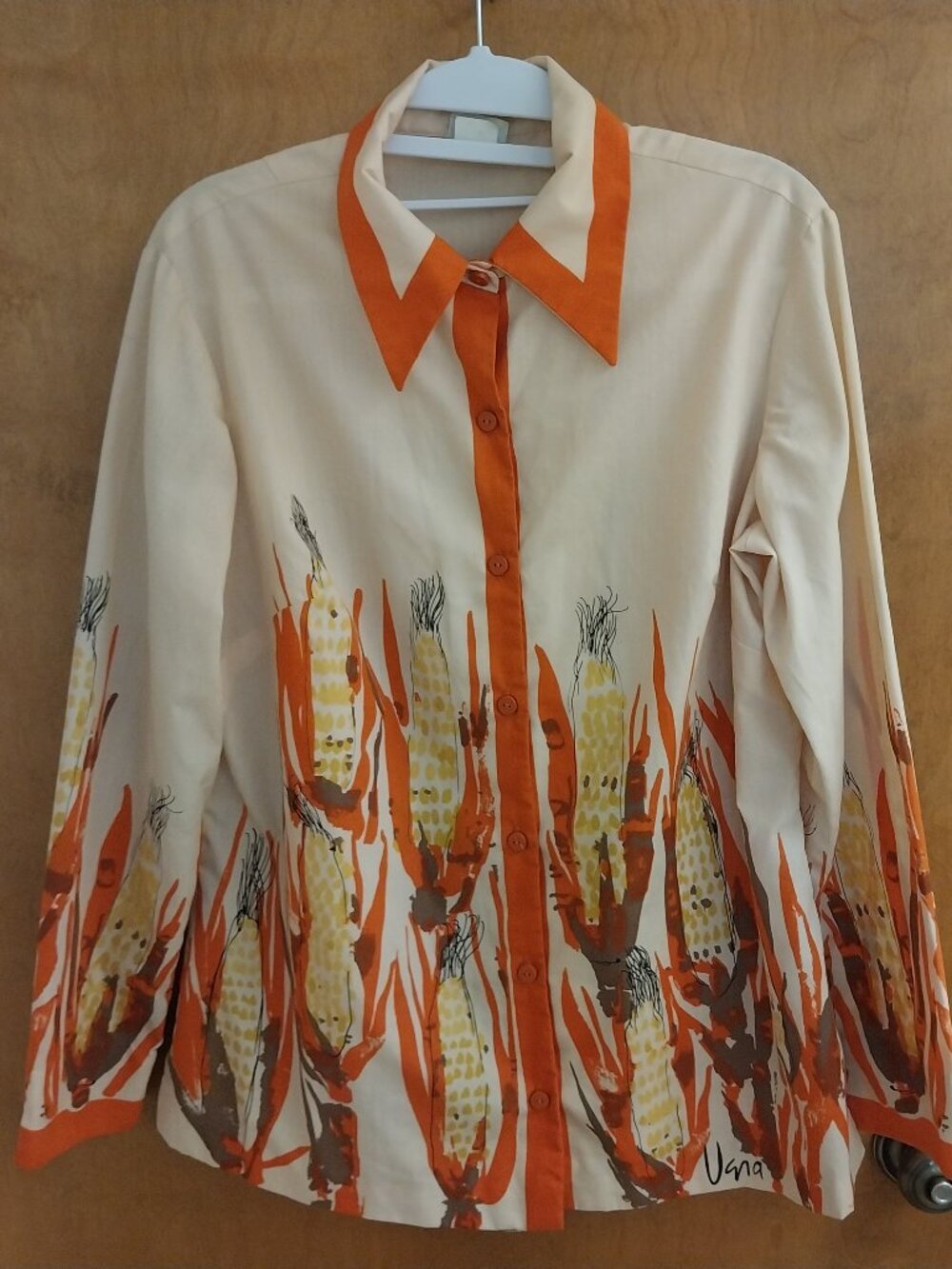 VTG VERA NEUMANN BUTTON FRONT SZ 18 BLOUSE FALL CORN HARVEST PRINT